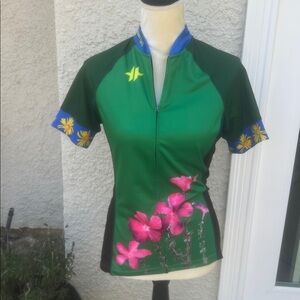 HyperThreads Women's Flower Girl Floral Print Short Sleeve Cycle Jersey Size M